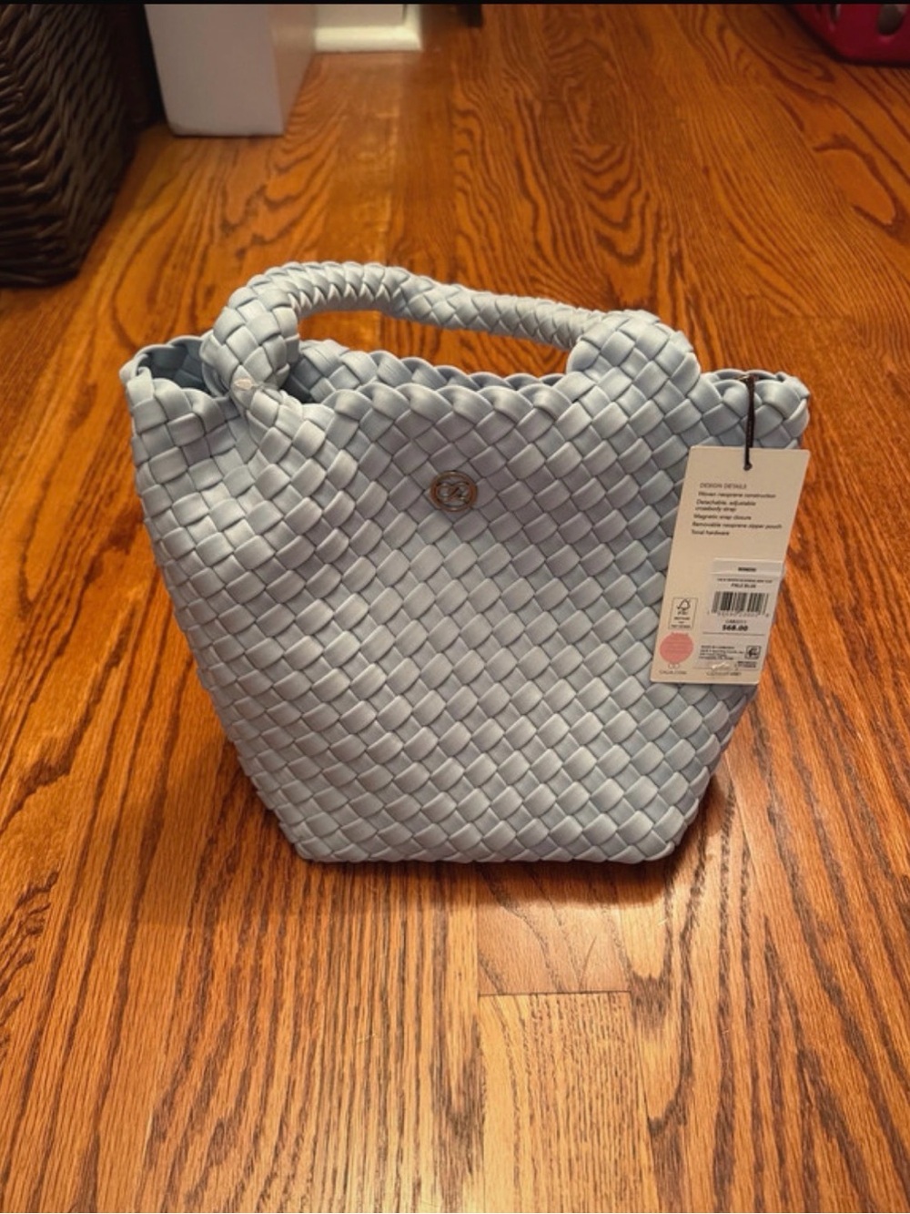 Woven Light Blue Tote Bag with Top Handles